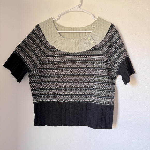 Anthropologie Cartonnier Green Fair Isle Short Sleeve Sweater - Picture 2 of 5